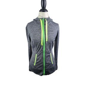 Lukka Black and Grey Striped Zip Up Jacket with Hood Medium